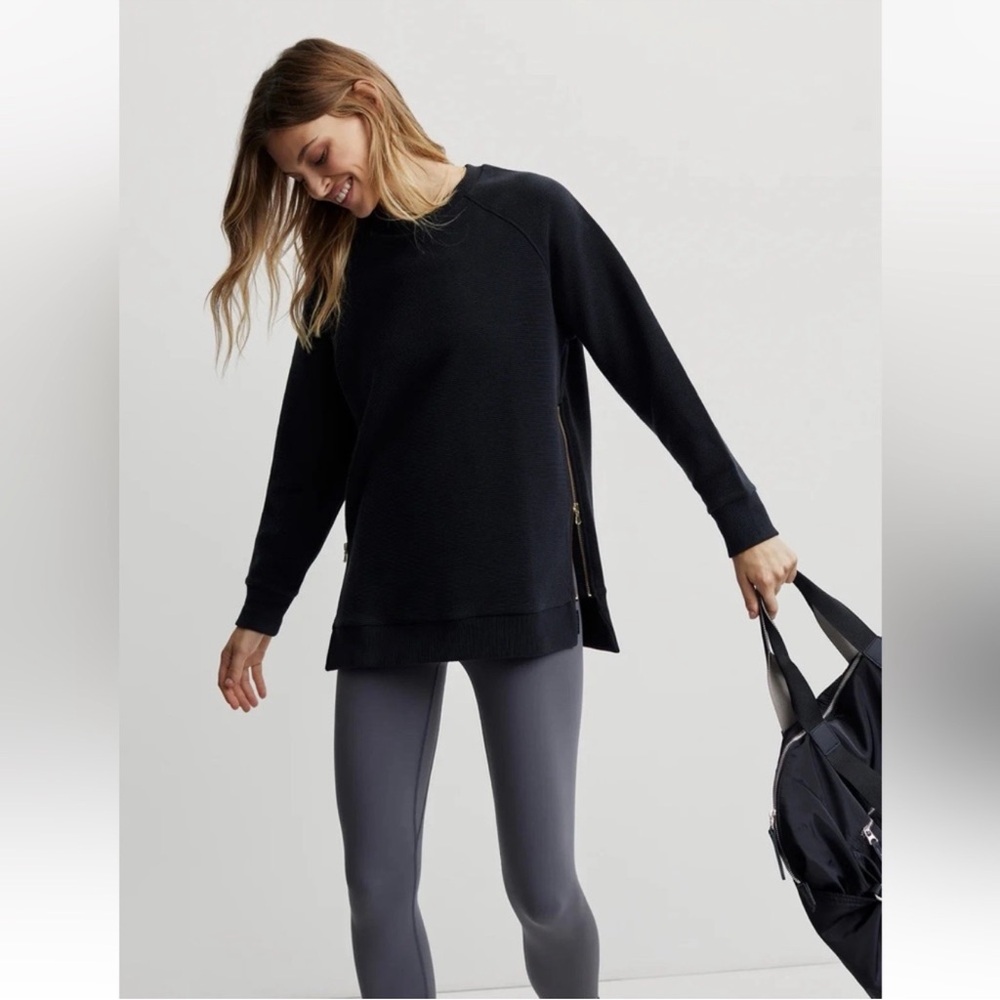 Varley Black Manning Side Zip Tunic Sweater Ribbed Long Sleeve Crew Neck sz Md